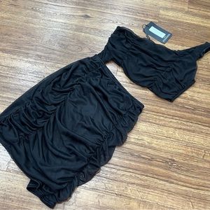 NWT Pretty Little Thing Black Ruched One Shoulder Cut Out Bodycon Dress